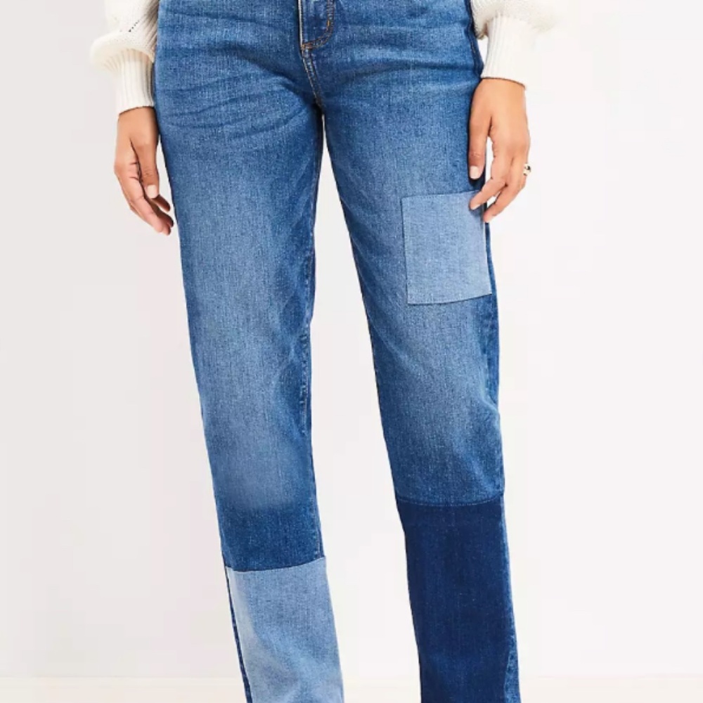LOFT Patchwork Girlfriend Jeans in Classic Mid Wash
